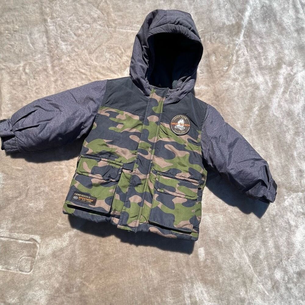 Skechers Baby Boy Puffer Coat‎ 24M Multicolor Camouflage Hooded Long Sleeve